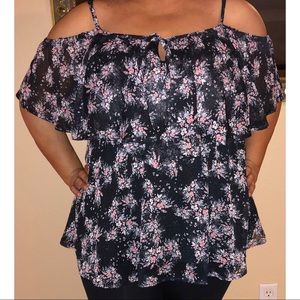 Floral off-the-shoulder blouse.